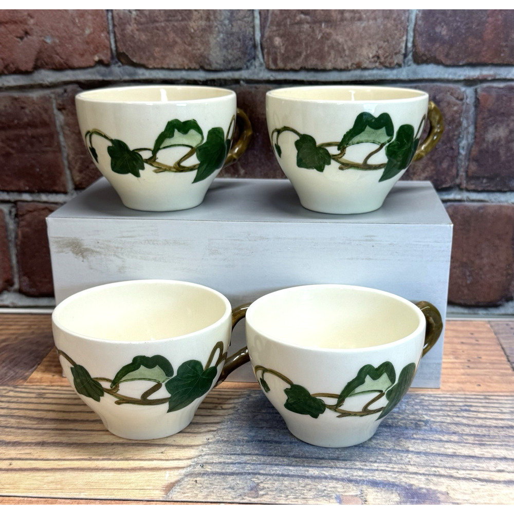 4 Vtg Poppytrail Metlox California‎ Ivy Tea or Coffee Cups Hand Painted 1950 MCM
